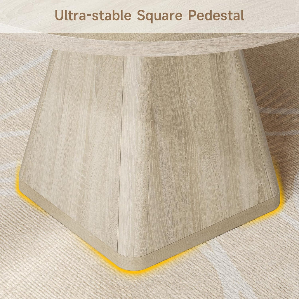 47 Inch Round Dining Table for 4-6, Circle Kitchen Table with Thickened Tabletop, Modern Dining Room Tables with Square Pedestal Base, Dinner Tables for Kitchen Small Space, Oak (Table Only)