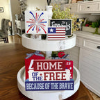 4th of July Decorations Table Sign Wood Patriotic Decorations Double-Sided Printed 4 Pcs, Independence Day Table Decorations Memorial Day Americana Tiered Tray Decor Rustic Farmhouse Block Sign Veterans Day for Party Home Desk