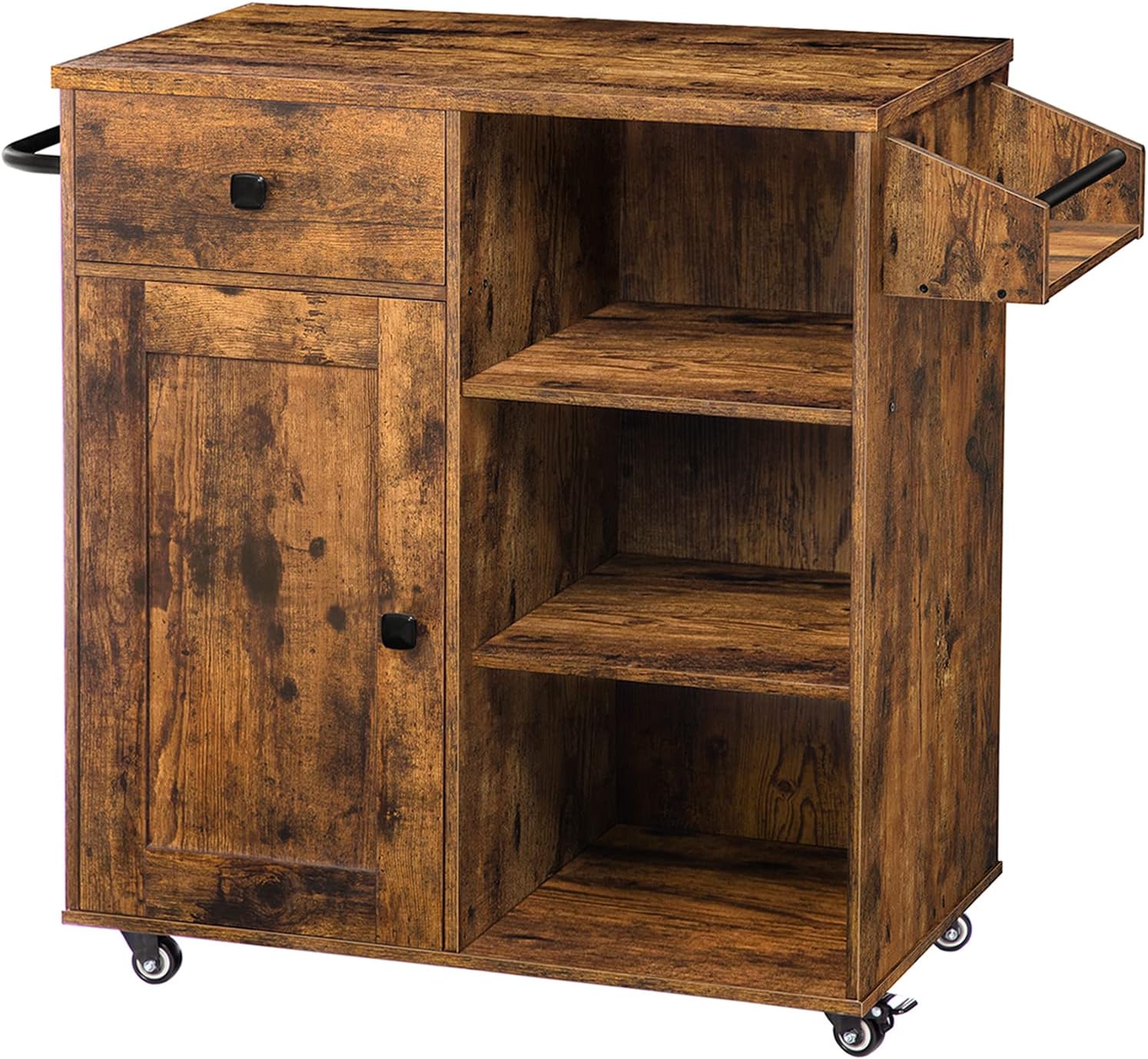 HOOBRO Kitchen Island, Storage Cabinet with Drawer, Kitchen Cart with Spice and Towel Rack, Saving Space, Easy Assembly, for Living Room, Rustic Brown BF12ZD01