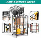 EVERHANGER Garden Tool Organizer, Garage Tool Storage Organization, Yard Tool Racks with lockable wheels, Fit for Long-Handled Tools, Indoor/Outdoor Use