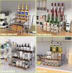 3-Tier Coffee Syrup Rack for Countertop, Large Capacity 12-Bottles Syrup Stand with Wood Shelf & Metal Frame for Coffee Bar, Premium Grey Coffee Organizer Station/Wine Rack for Kitchen Storage