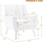 Faux Leather Accent Chair, Morden Upholstered Armchair for Living Room, Button Tufted Arm Chair Comfy Single Sofa Bedroom Side Reading Seat - Coffee