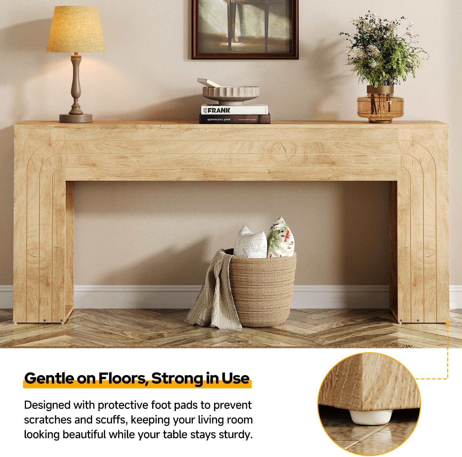 knoworld 70.9-Inch Long Console Table, Farmhouse Entryway Table with Handcrafted Line Detailing, Wood Narrow Sofa Table for Living Room, Hallway, Foyer, and Behind Couch