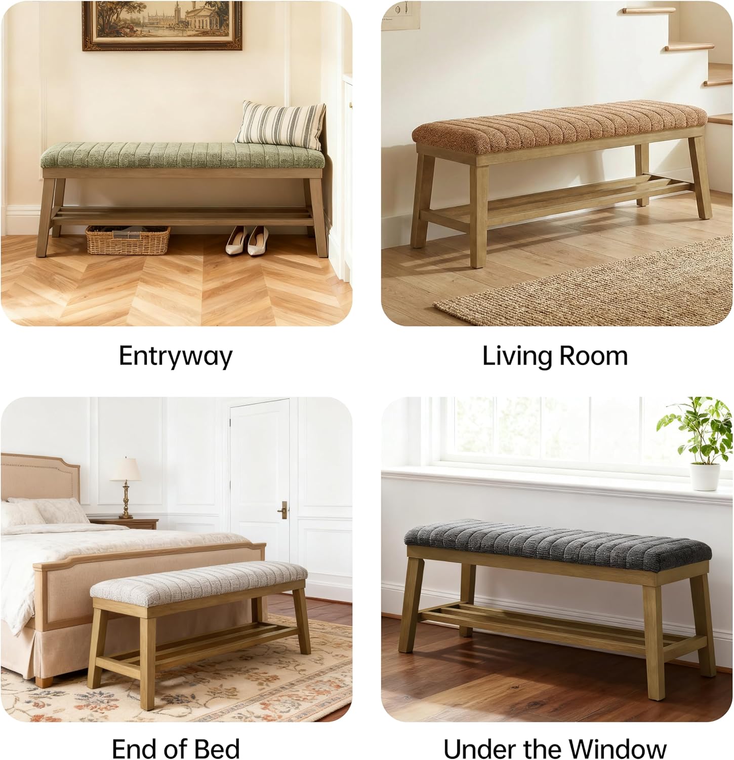 VKNOW Entryway Bench, 44.4" Upholstered Storage Shoe Bench for Entryway Bedroom, Shoe Rack Bench with Rubberwood Legs, Modern End of Bed Bench for Living Room and Hallway, Orange