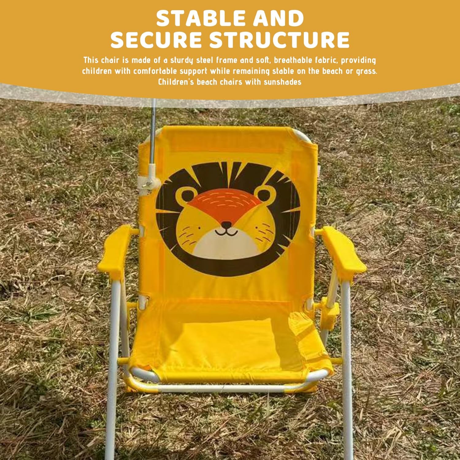 Kids Beach Chair with Umbrella, Foldable & Detachable Portable Oxford Cloth Cute Kids Beach Chair with Canopy for Outdoor Summer, YellowBeach with Canopy Shade