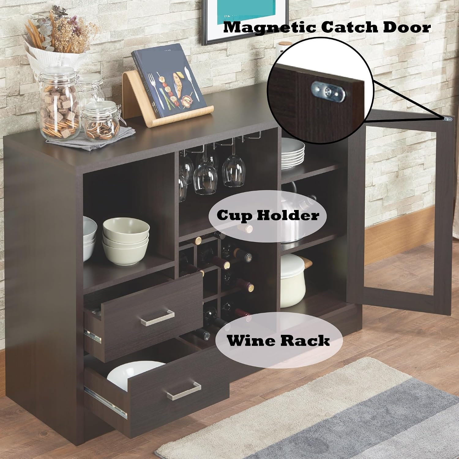 Wine Cabinet with Storage Drawers, Pantry Sideboard Locker for Kitchen Dining Living Room,for Kitchen Home