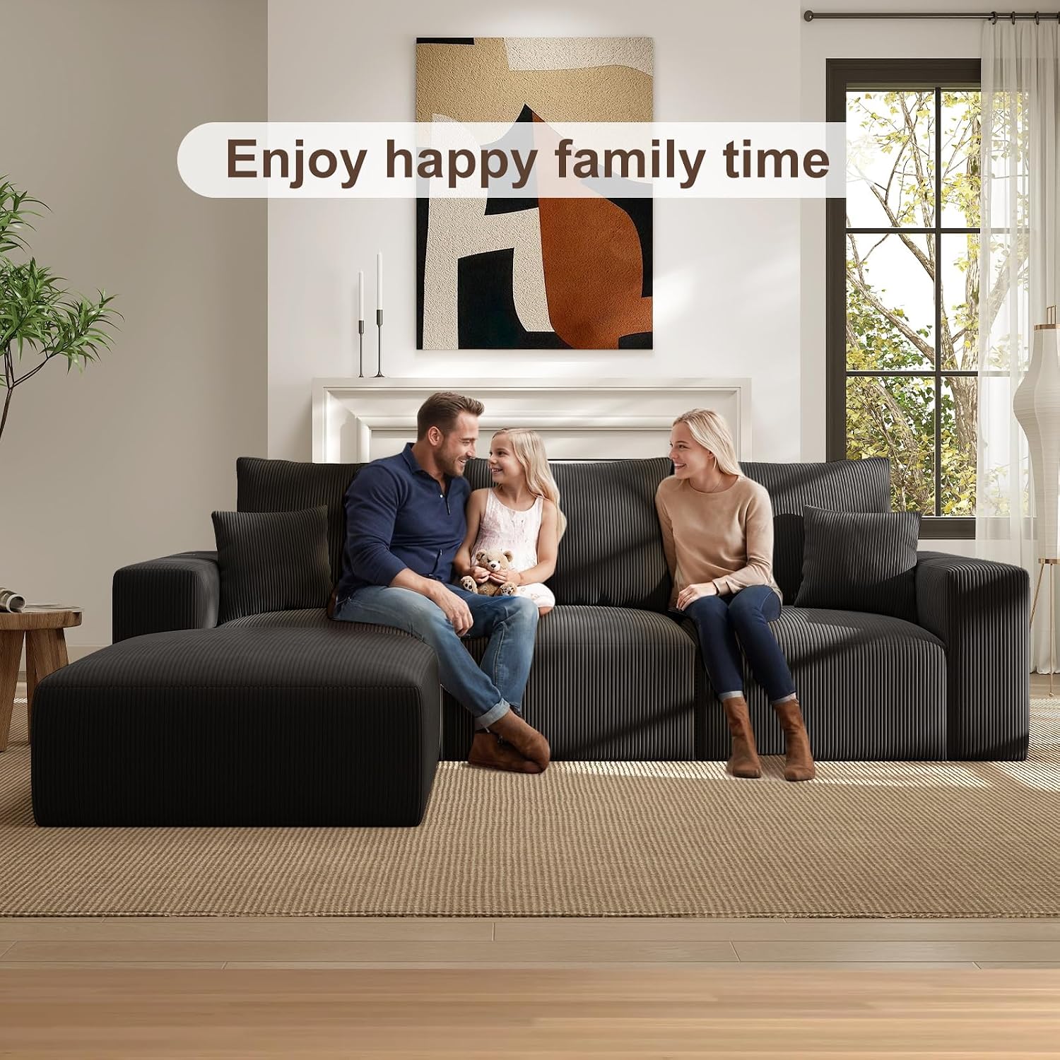 2 Square Cloud Footstool for Living Room, No Assembly Modular Corduroy Convertible Seat, Modern Boneless Style Sofa Accessory for Lounge or Bedroom