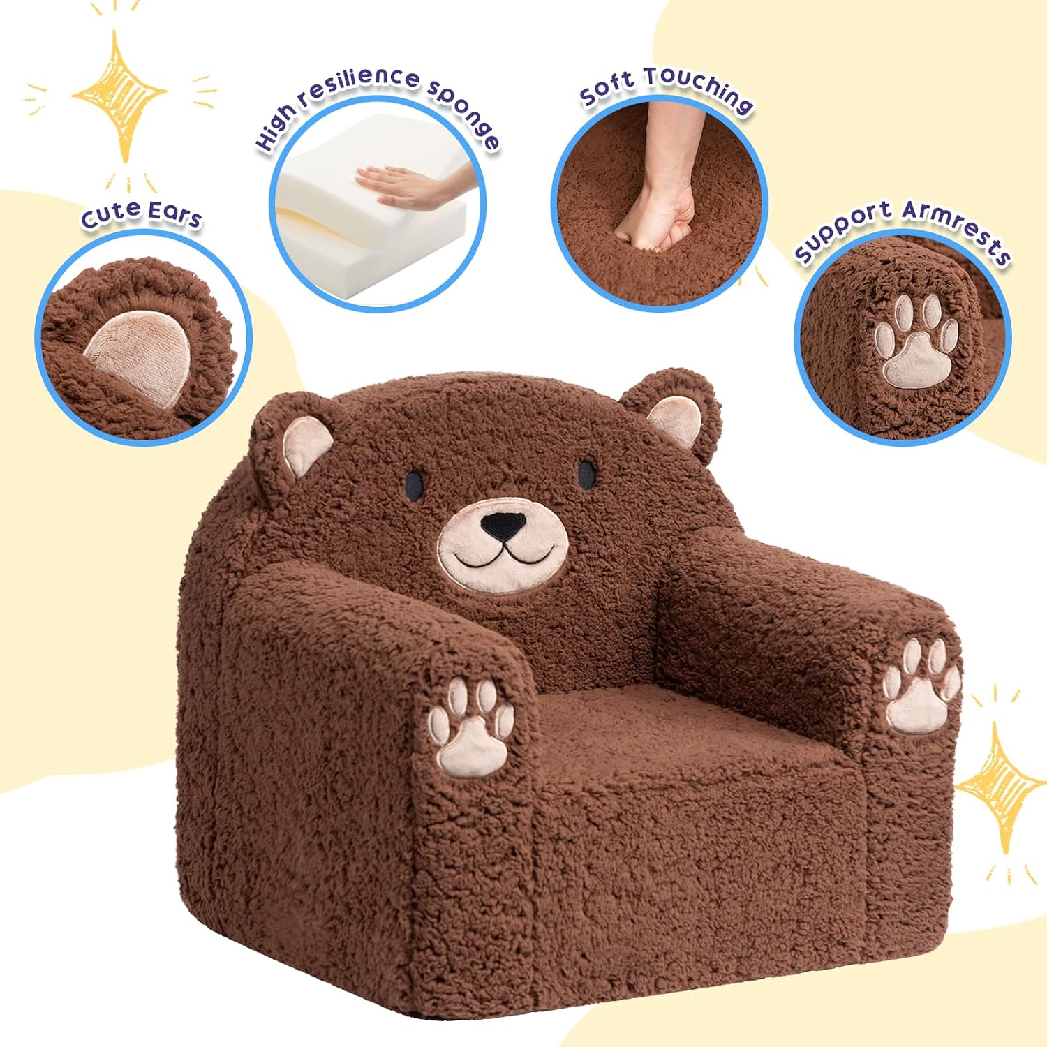 ALIMORDEN Animal Kids Chair,Sherpa Soft Kids Chair with Washable Cover, Comfy Kids Armchair for Toddlers Ages 1-6, Comfy Kids Lounge Chair for Playroom Bedroom and Reading (Brown Bear)