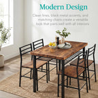 Best Choice Products 5-Piece Modern Dining Set W/Steel Frame, Space Saving Rectangular Kitchen Table W/ 4 Matching Chairs & Storage Rack for Apartments, Kitchens & Dining Rooms - Medium Brown/Black