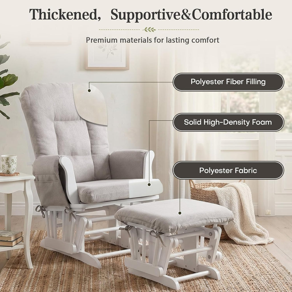 ANMINY 5pcs Glider Rocker Replacement Cushions Set - Thickened Glider Rocking Chair Cushions with 29.5 inch High Backrest & Side Pockets for Indoor Nursery, Washable & Non Slip, Beige