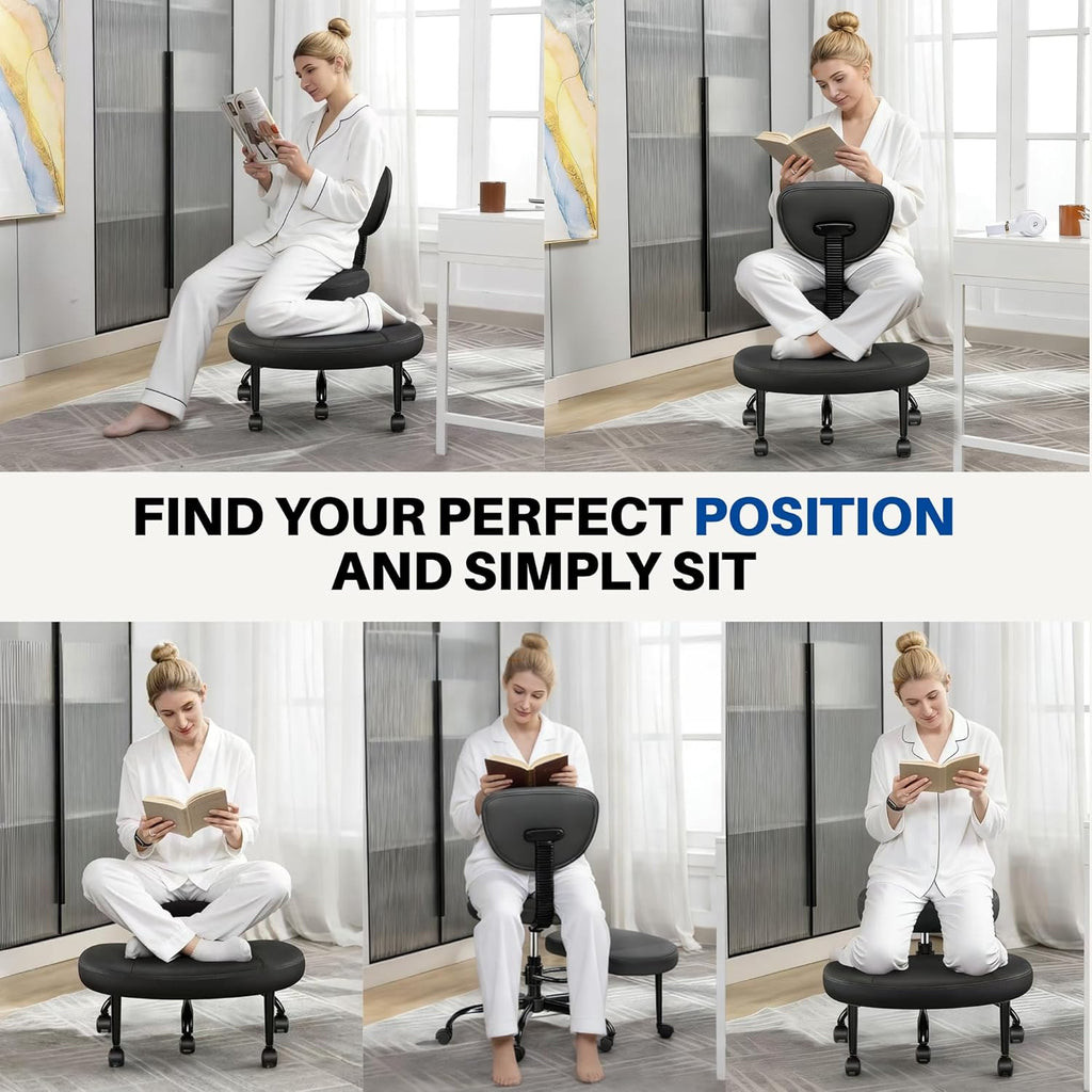 Cross Legged Office Chair with Wheels, Ergonomic Kneeling Chair with Lumbar Support and Adjustable Height for Meditation, ADHD Desk & Yoga