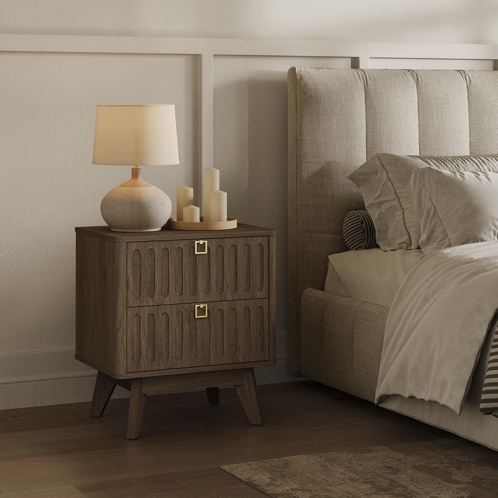 SICOTAS Nightstands Set of 2 with Drawers, 21" Wide Modern Bedside Tables | Modern 21" Wide Bedside Tables Set of 2 with Drawers, Stable Nightstands with Handle Accent End Tables for Bedroom, Apartment