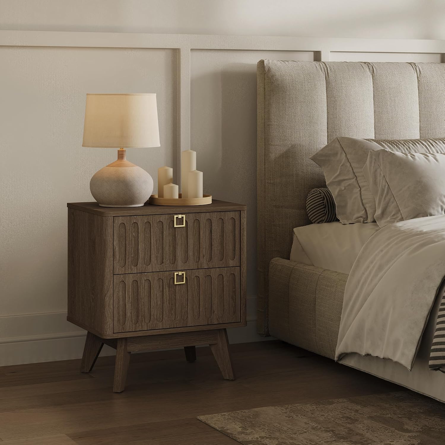 SICOTAS Nightstands Set of 2 with Drawers, 21" Wide Modern Bedside Tables | Modern 21" Wide Bedside Tables Set of 2 with Drawers, Stable Nightstands with Handle Accent End Tables for Bedroom, Apartment