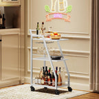 YATINEY Bar Cart, 3-Tier Home Bar Serving Cart with Wheels, Drink Cart with Glass Holder, Beverage Cart, Rolling Kitchen Cart, for Home, Living Room, White and White BC03WW
