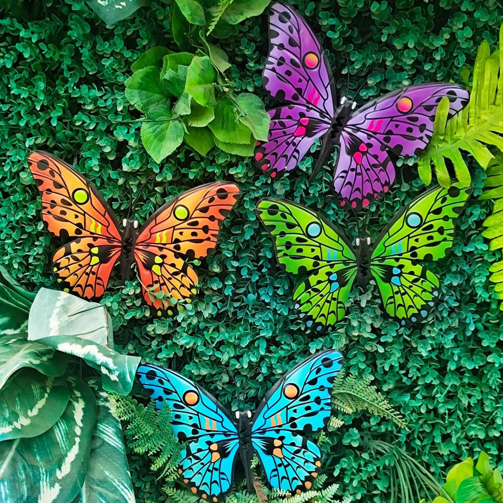 Metal Butterfly Wall Decor - 9.6" Outdoor Fence Wall Art Decor, Hanging Decoration for Garden Yard Living Room Bedroom Patio Balcony(4 Pack)