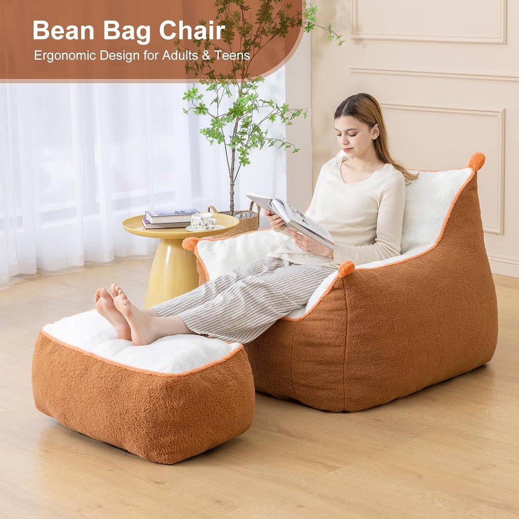 Giant Bean Bag Chair for Adults,Use Soft Polar Fleece Fabric, Floor Lounge Sofa with Armrests BeanBag Lazy Sofa for Bedroom, Living Room, Game Room for Relexing, Reading(Brown)