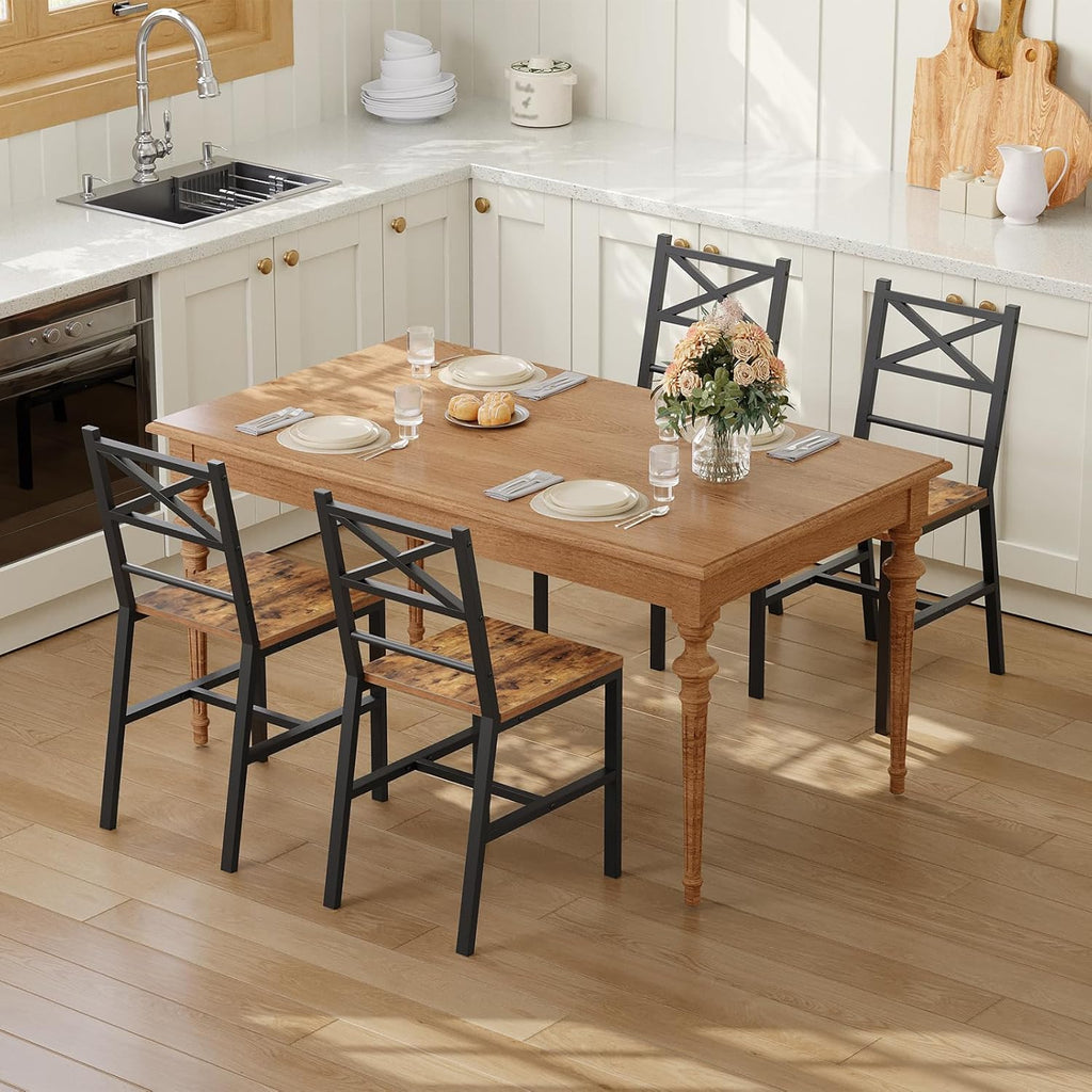 MAHANCRIS Dining Chair Set of 4, Rustic Wooden Kitchen Chairs with Backrest, Farmhouse Dining Chairs for Kitchen, Industrial Style Chair with Metal Frame, Easy Assembly, Rustic Brown TBHR1001S4