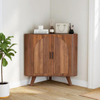 BERRYMERRY Fluted Corner Cabinet with Storage,Space Saving Corner Floor Cabinet with Adjustable Shelve & Arched Profile Door for Living Room Kitchen Bathroom (Brown, 15.7”D x 31.5”W x 30.7”H)