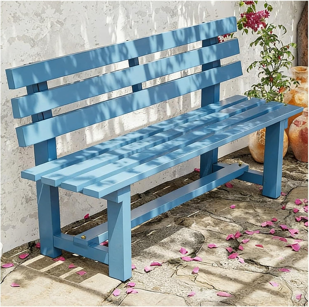 Solid Wood Outdoor Garden Benches with Backrests and Crossbeams, Capable of Supporting 1100 Lbs, Suitable for Porches and Terraces(Blue,180x38x79cm/71x15x31in)