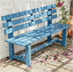 Solid Wood Outdoor Garden Benches with Backrests and Crossbeams, Capable of Supporting 1100 Lbs, Suitable for Porches and Terraces(Blue,180x38x79cm/71x15x31in)