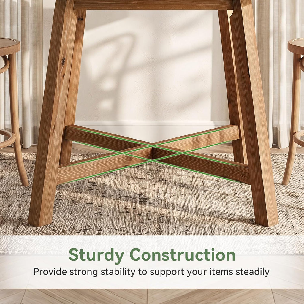 Solid Wood Bar Table, Farmhouse 31.5 Inch Square Counter Height Bistro Table with Footrest, Commercial Pub High Top Cocktail Furniture for Restaurant Cafe Bar, Brown