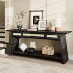 iPormis 70.9 Inches Rattan Entryway Table with Drawer, Narrow Long Console Table Behind Sofa, Modern Entry Accent Hallway Table for Living Room, Behind Couch, Entrance, Black
