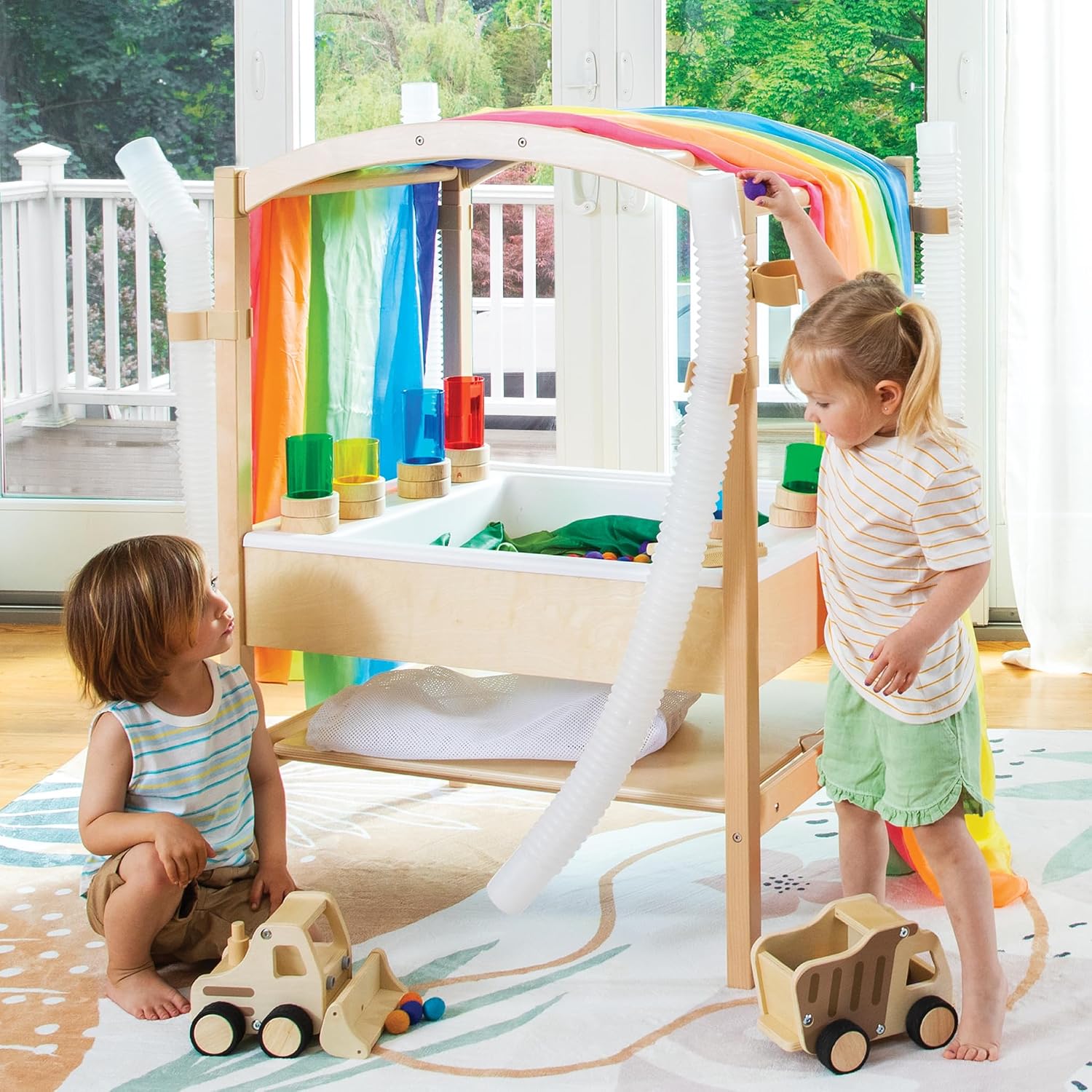 Guidecraft Sensory Table System with Lid for Kids - Sand and Water Table with Large Play Bin, Chalkboard, and Arch | Toddler Activity Center for Indoor and Outdoor Use