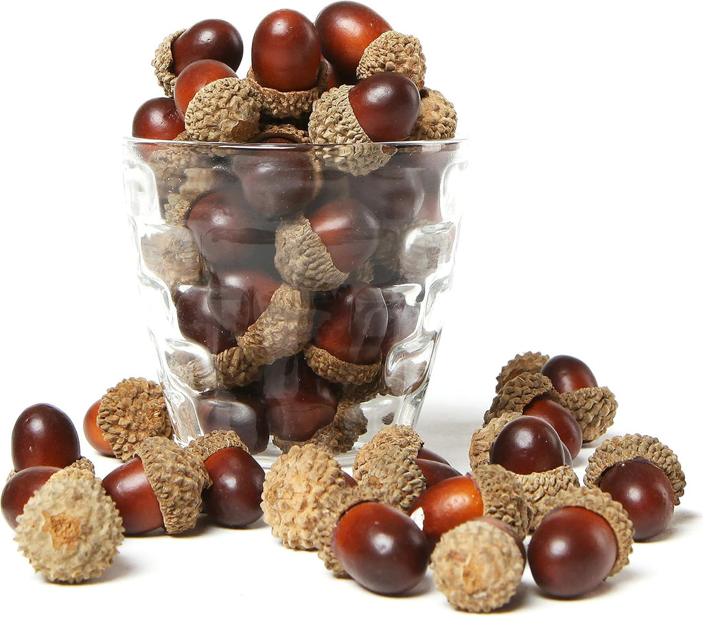 MyGift 100-Piece Brown Assorted Artificial Acorn Caps, Fall Autumn Vase Filler and Rustic Seasonal Decorations