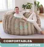 fond + found Adult Bean Bag Chairs 5FT Large Lounger, Wave Cover, Brown | Portable Handle, Removable and Washable Cover, Memory Foam Filled, Relaxing, Reading, Large, Soft Wave Pattern Plush Fabric