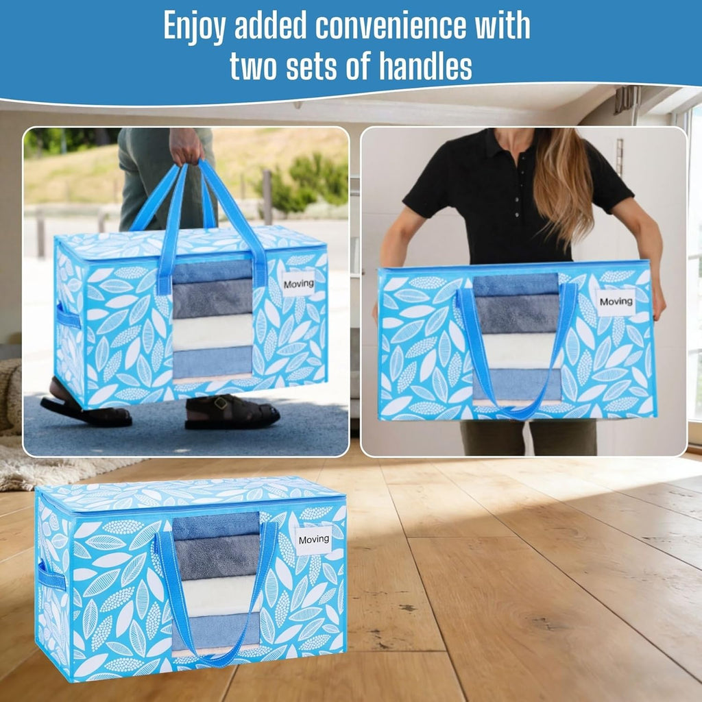 VENO 6 Pack Heavy Duty Moving Bags, Clothes and Comforter Storage Bags with Clear Window, College Dorm Essentials Packing Supplies, Foldable Boxes Alternative (Spring Breeze, 6 Pack)