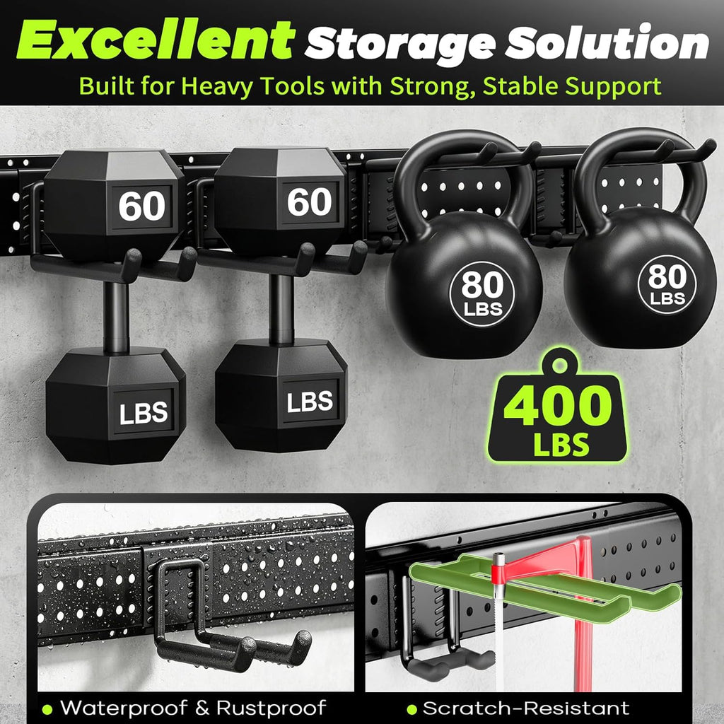 Garage Tool Organizer Wall Mount, 49.5 Inch Heavy Duty Garage Organization System with 10 Adjustable Hooks, Garden Tool Storage Rack for Garage, Yard & Shed, Holds Up to 400 lbs