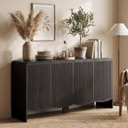 Seang Fluted Sideboard Buffet Cabinet with Storage,58" Modern Sideboard Cabinet with Curved Design & Adjustable Shelves,Wood Console Table for Living Room,Entryway,Kitchen,Black