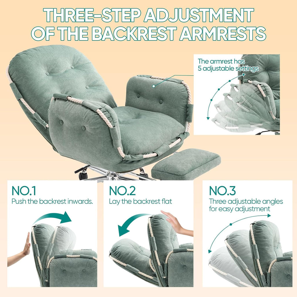 Criss Cross Office Chair with Foot Rest and Flip Armrests for Pets | Cross Legged Office Chairs for Women Reclining Desk Chair Comfy Vanity Chair with Back and Wheels for Home Office Green