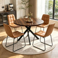 44" Round Dining Table with Cozy Chair Set for 4, Modern Mid-Century Dining Table Set of 4, Dinette Sets with Metal Leg for Kitchen Dining Room Apartment(Walnut Table + Brown Chairs)