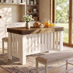 Tribesigns 55" Kitchen Island, Farmhouse Large Stationary Wood Table with Sturdy Base, Freestanding with Large Worktop & Leg Room for Kitchen, Dining Room (White and Brown)