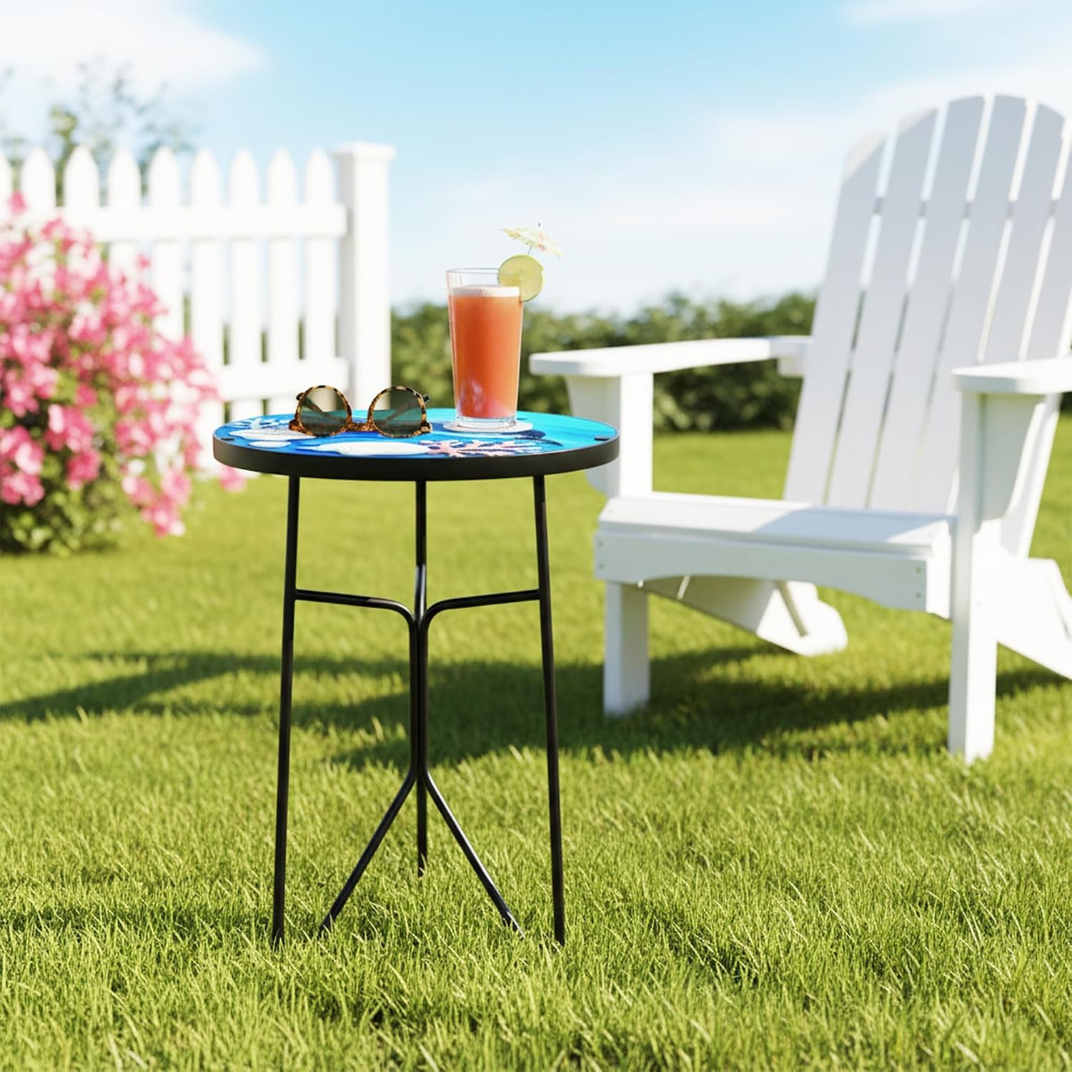12 Inch Folding Outdoor Side Tea Table, Dolphin Shell Coral Small Accent Tables, Plant Tables Indoor, Garden or Living Room Decor Afternoon Tea Dinner Table, Simple Assembly Cast Iron Plant Stand