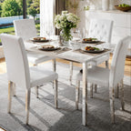 White Dining Chairs Set of 4,Faux Leather with Silver Metal Legs,Tufted Buttom Decor on Back,Armless Kitchen Room Chairs Set of 4,High Back Modern Design for Home Kitchen Living Room Bedroom