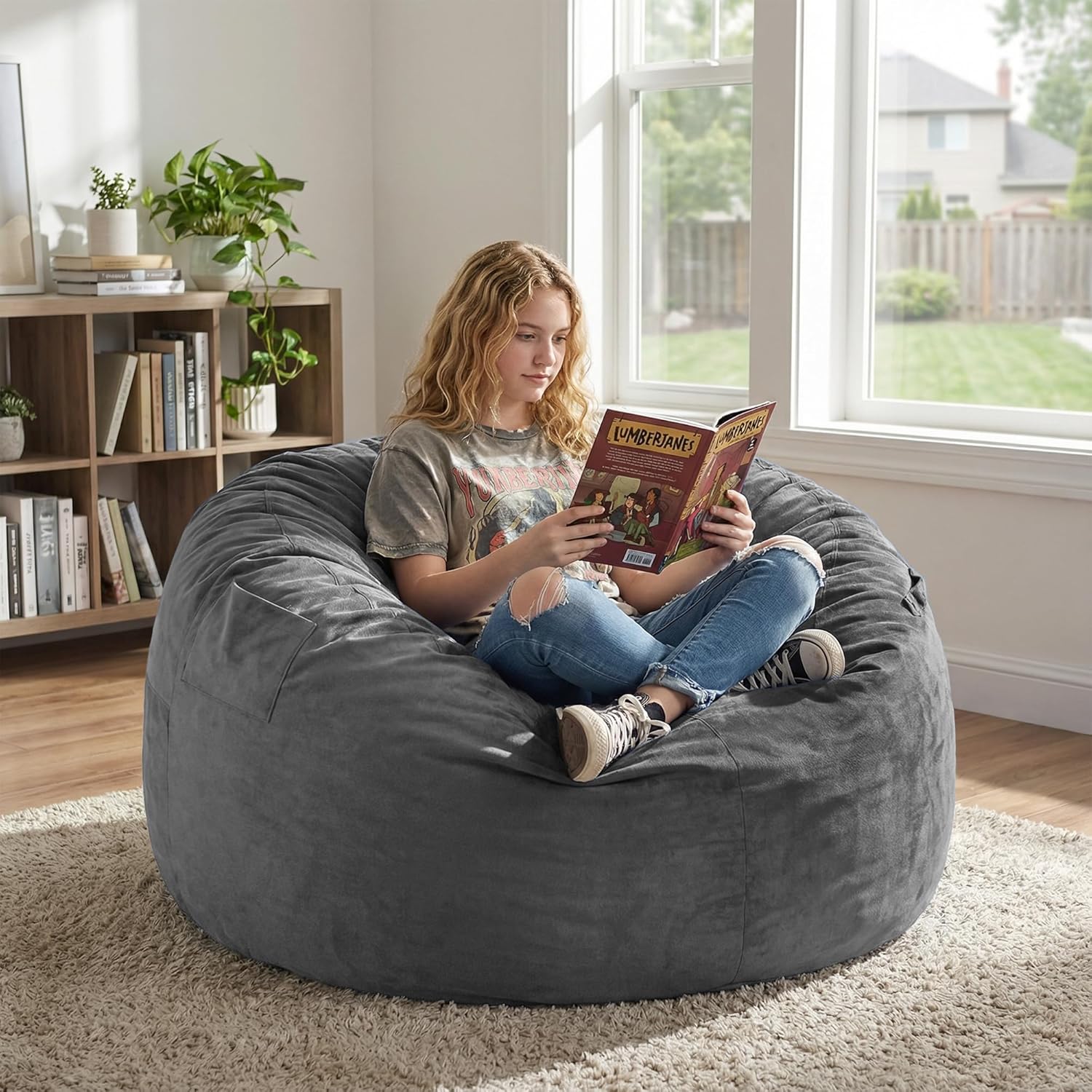 fond + found 3FT Bean Bag Chair for Adults - Giant Memory Foam Bean Bag with Removable Washable Cover, Large Comfy Bean Bag Chair with Handle & Side Pocket for Living Room, Bedroom, Gaming