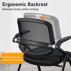 Folding Office Chair Flip Up Arm，Conference Room Chairs with Wheels, Foldbable Office Desk Chair with Adjustable Back Rest for Training Room, Guest Reception Chair (Black)