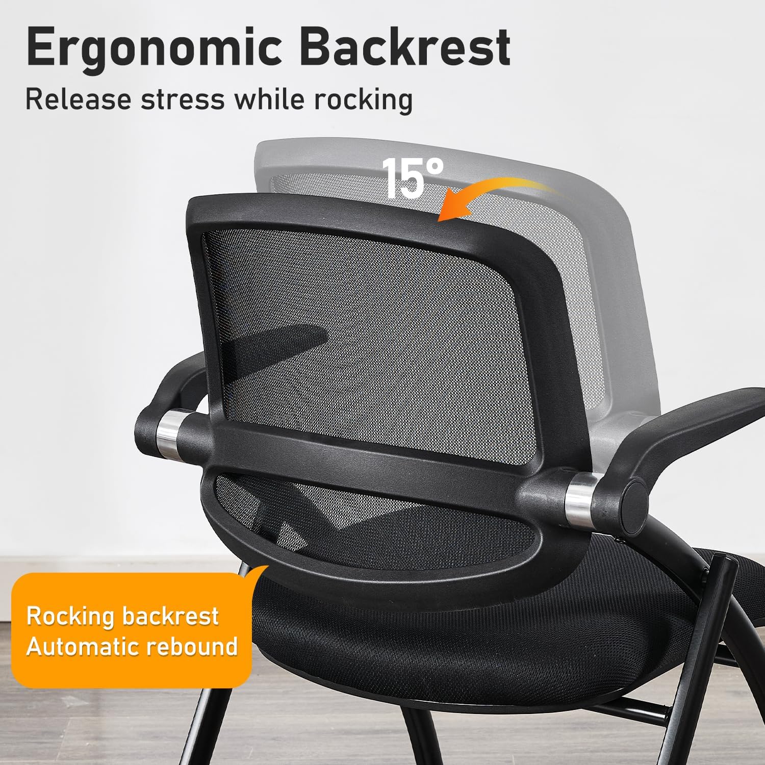 Folding Office Chair Flip Up Arm，Conference Room Chairs with Wheels, Foldbable Office Desk Chair with Adjustable Back Rest for Training Room, Guest Reception Chair (Black)