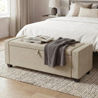 Storage Ottoman Bench, 50" End of Bed Bench with Legs,Storage Chest with Safety Hinge, Modern Entryway Benchs for Living Room, Bedroom, Entryway, Beige