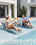 PLUUV HDPE Folding Pool Lounge Chairs Set of 2, Use in Pool Lounge Chairs up to 8-Inches of Water, Pre-Assembled Lounge Chair with Cup Holders, for Hotel, Resort, Poolside, Sun Decks -Light Blue
