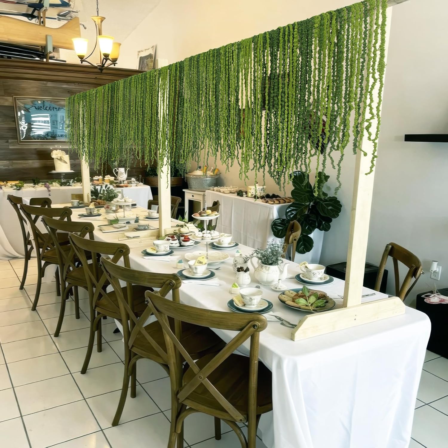 60 Pcs Hanging Moss Vines Faux Moss Garland for Decorating Artificial Amaranthus Hanging Flowers 59-62 Inch Fake Mossy Rope for Crafts Wedding Arch Floral Arrangment Wall Hanging Mantle Outdoor