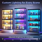 AODK Glass Display Cabinet with Glass Doors, RGB Light Display Case, 4-Tier Storage Cabinet Display Shelf for Showcase, Black Curio Cabinet for Collectibles
