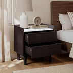 LuxenHome Modern 2 Drawers Nightstand with Faux Marble Top, 23'' Wood Accent Side Tables with Storage, Tray-Edge Design Bedside Table for Bedroom Living Room Sofa Office, End Table for Small Spaces