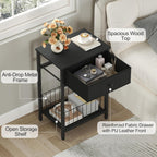 Small nightstand, Bed Side Tables Bedroom, Black Side Table, end Table with Drawer, one Drawer nightstand, Black end Table LNT0061BK