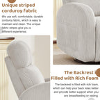 Swivel Rocker Recliner for Nursery, Glider Recliner Nursery Chair, Rocking Recliner Chairs with Double Pockets for Living Room, Camel Corduroy