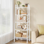 Hoctieon 5-Tier Industrial Ladder Bookshelf, Narrow Ladder Shelf, Tall Standing Bookshelf, Skinny Open Ladder Shelf, for Living Room, Home Office, Kitchen, Bedroom, Metal Frame, White