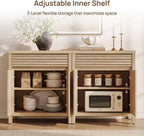 SICOTAS 58" Fluted Buffet Cabinet with Storage, Modern Farmhouse Sideboard with 4 Doors, 2 Drawers & Adjustable Shelves, Sturdy Credenza for Kitchen, Living Room & Entryway, Reclaimed Light Oak