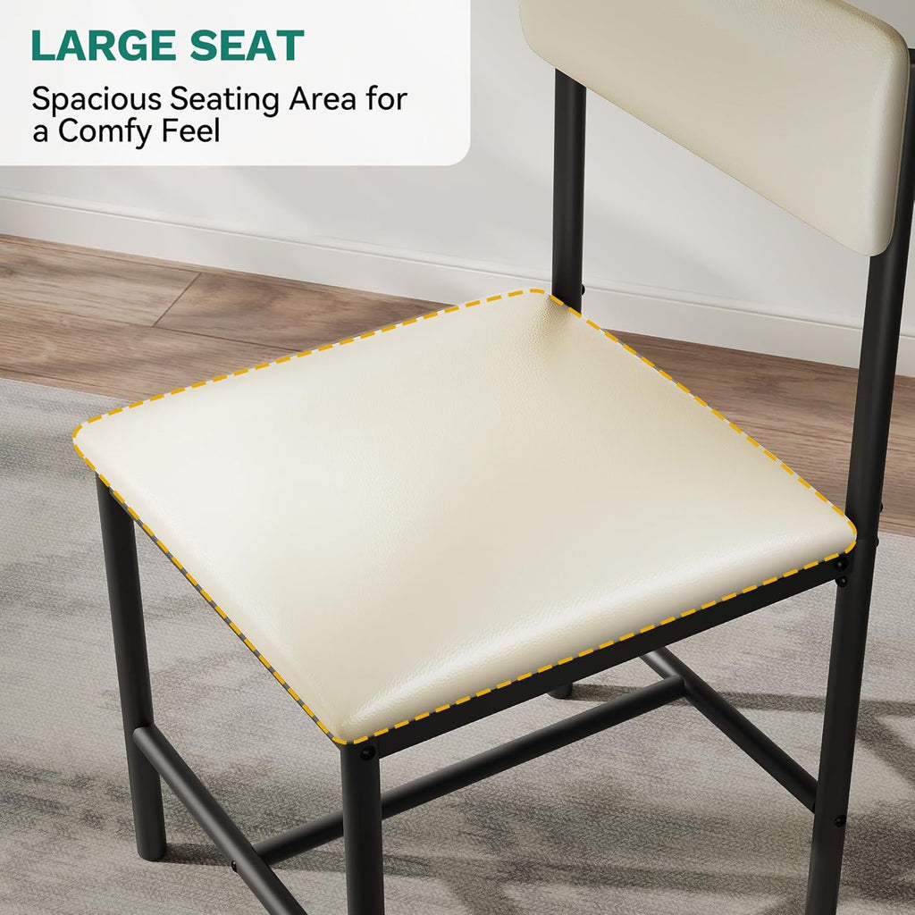 DWVO Dining Room Chairs Set of 4, White Modern Dining Chairs with Upholstered Faux Leather Cushion Seat Backrest, Kitchen Chairs with Metal Legs for Living Room Restaurant
